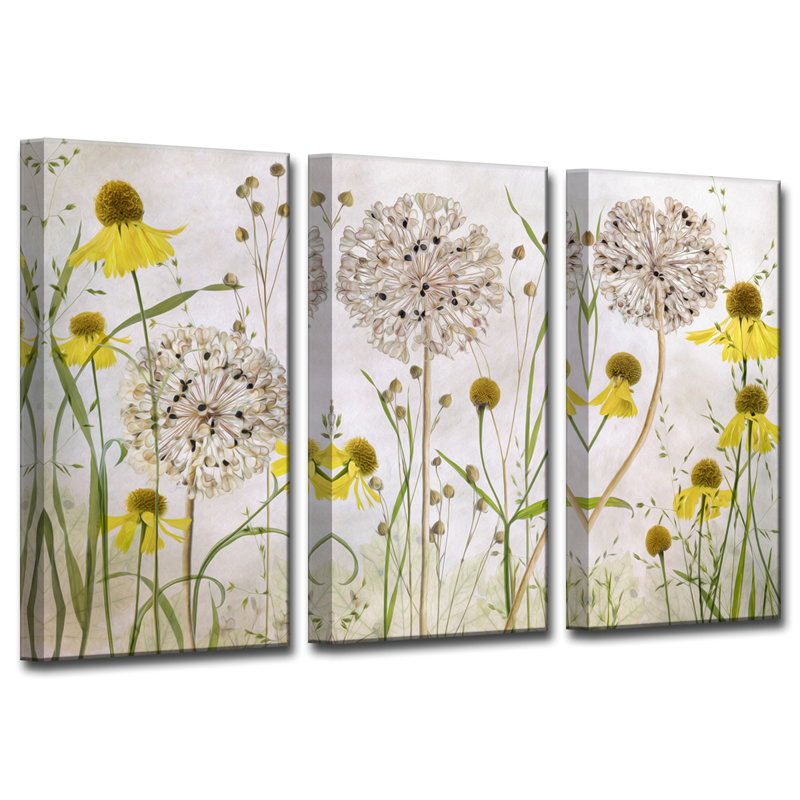 Alliums and Heleniums - 3 pièces sur toile, H 40 po x l 60 po, Toile tendue, No Mat
