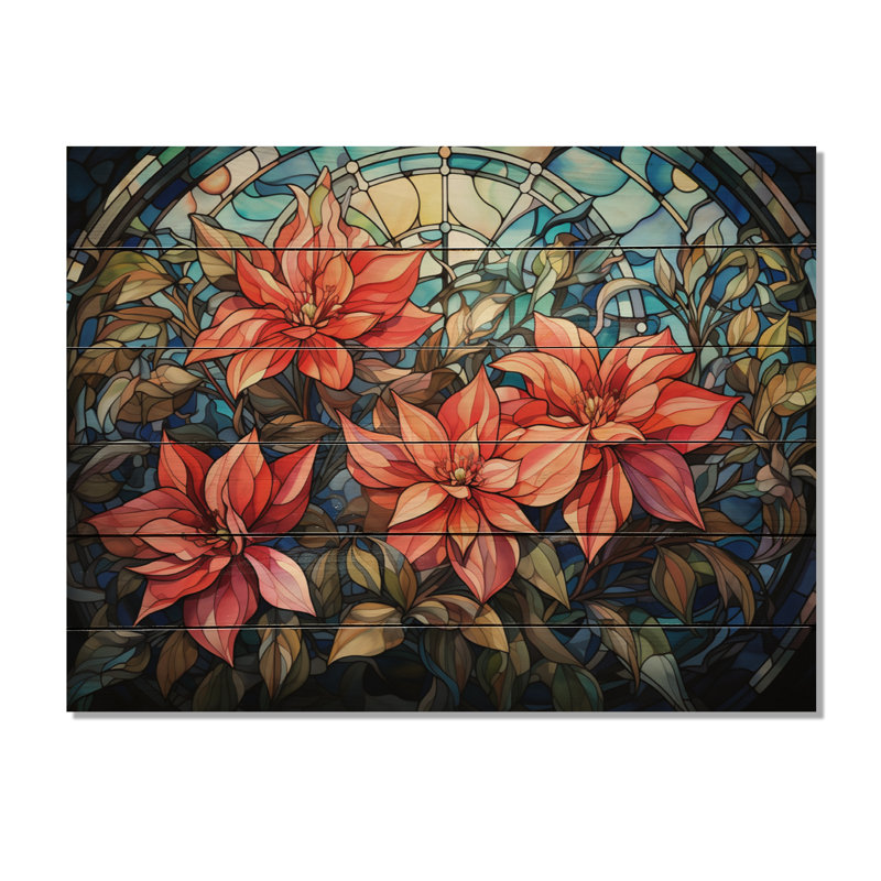 Fleur de poinsettia II, impression sur bois, H 24 po x l 32 po x P 0,78 po