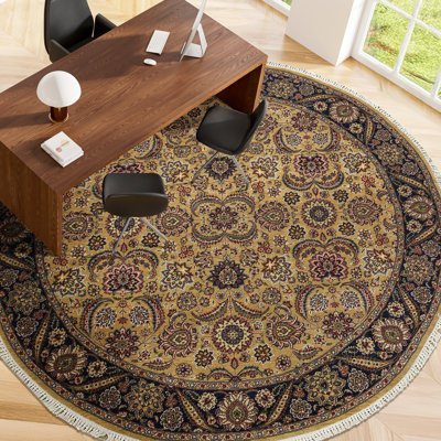 Manchuria One-of-a-Kind Round 6' X 6' Round Wool Area Rug in Black/Gold