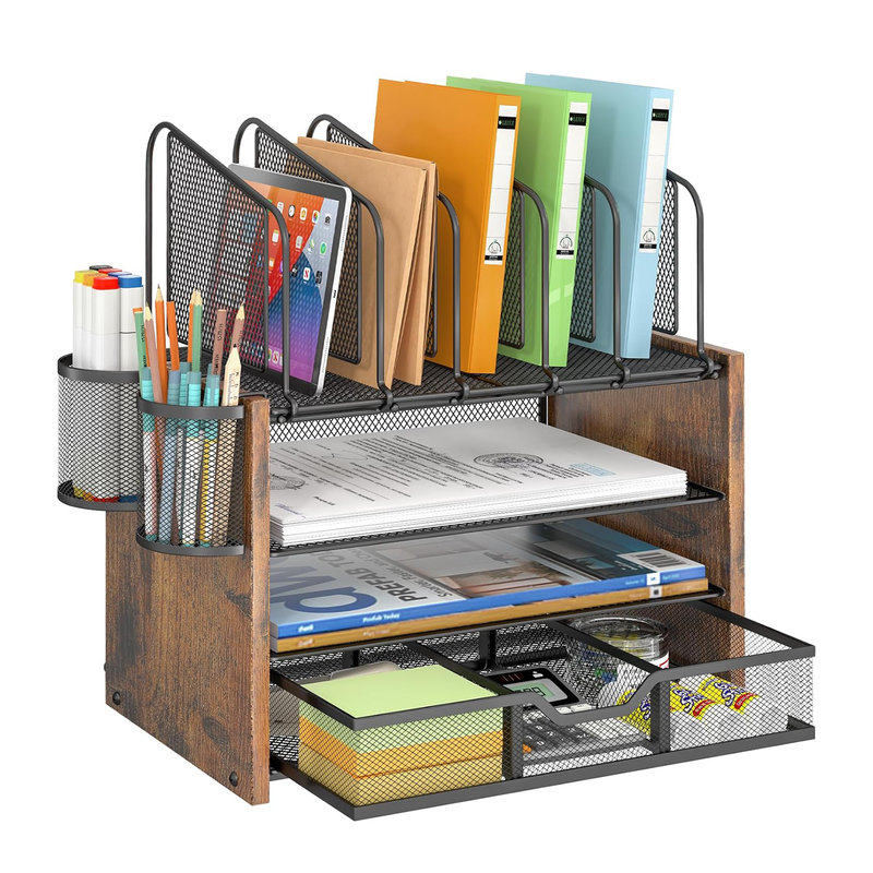 17 Stories Mesh Desk Organizer,Desk File Organizer with 5 File Holders ...