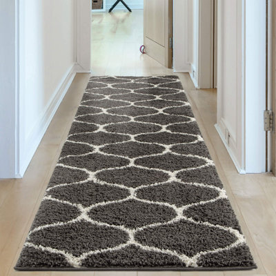 Myshaggy Collection Rugs Trellis Design in Dark Grey