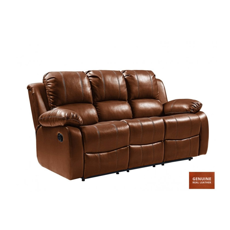 Arberie Reclining Sofa, Leather Match, Manual, Tan