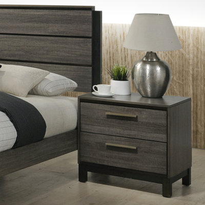 Table de chevet en bois 2, finition gris antique pour la chambre à coucher et table de chevet avec 2 tiroirs, complète le look de la chambre à coucher