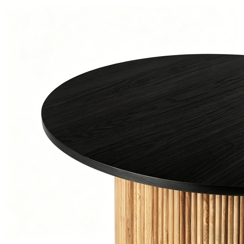Charleily 47.2'' Solid Wood Round Dining Table, Black/Natural