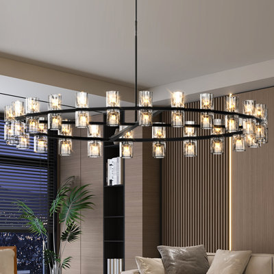 Éclairage décoratif de 48 pouces de luxe, noir et cristal pour la maison, éclairage à DEL avec G4, plafonnier, blanc chaud 2700K, écoénergétique, distribution uniforme, cristal facile à assembler, décoration