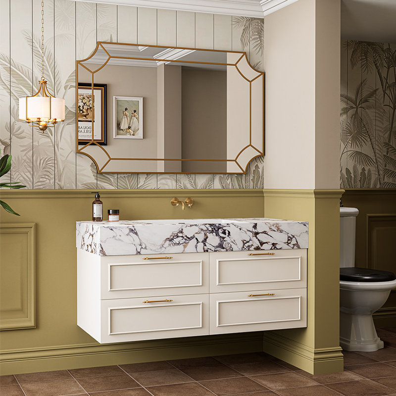 Armoire de salle de bain de style français, 51", Blanc cassé / blanc