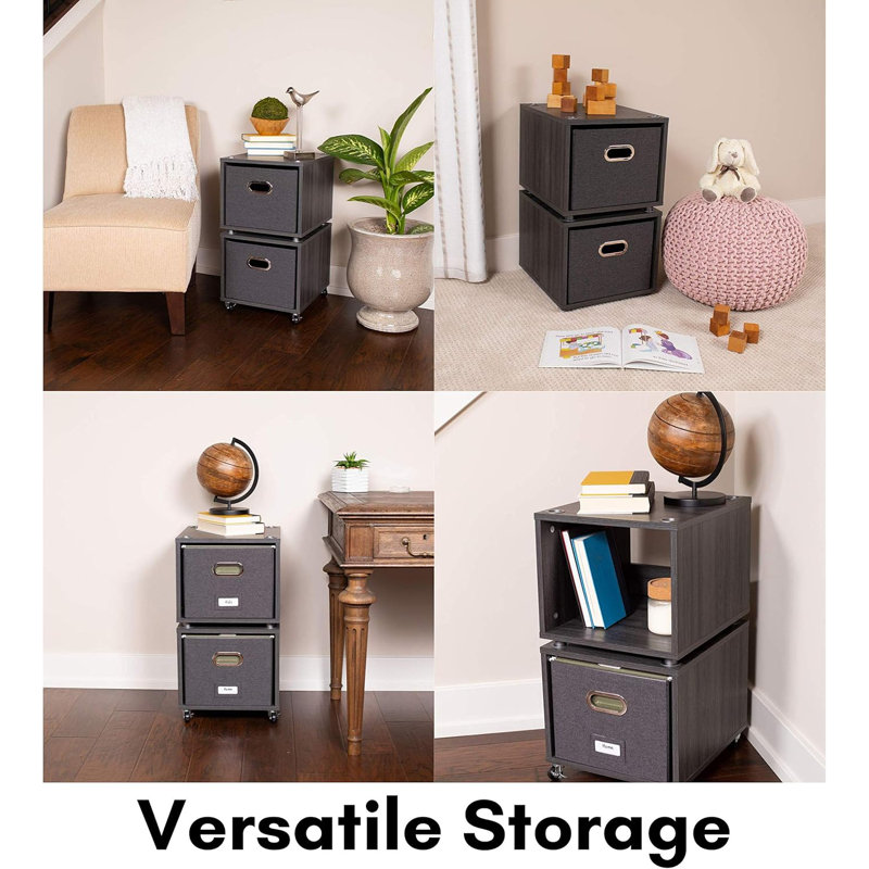 Decorative Storage Shelf w/Removable Bins, Handles, and Wheels – Organize Files