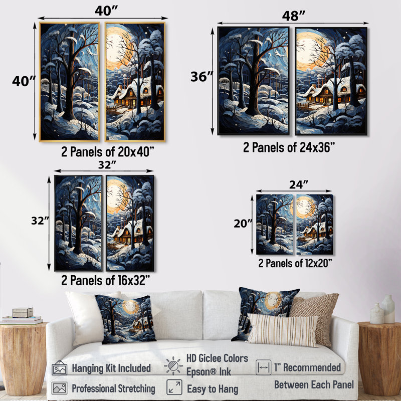 «Christmas Winter Cottage Scenery I», art mural traditionnel blanc, 36" H x 48" W, Impression encadrée flottante, Black