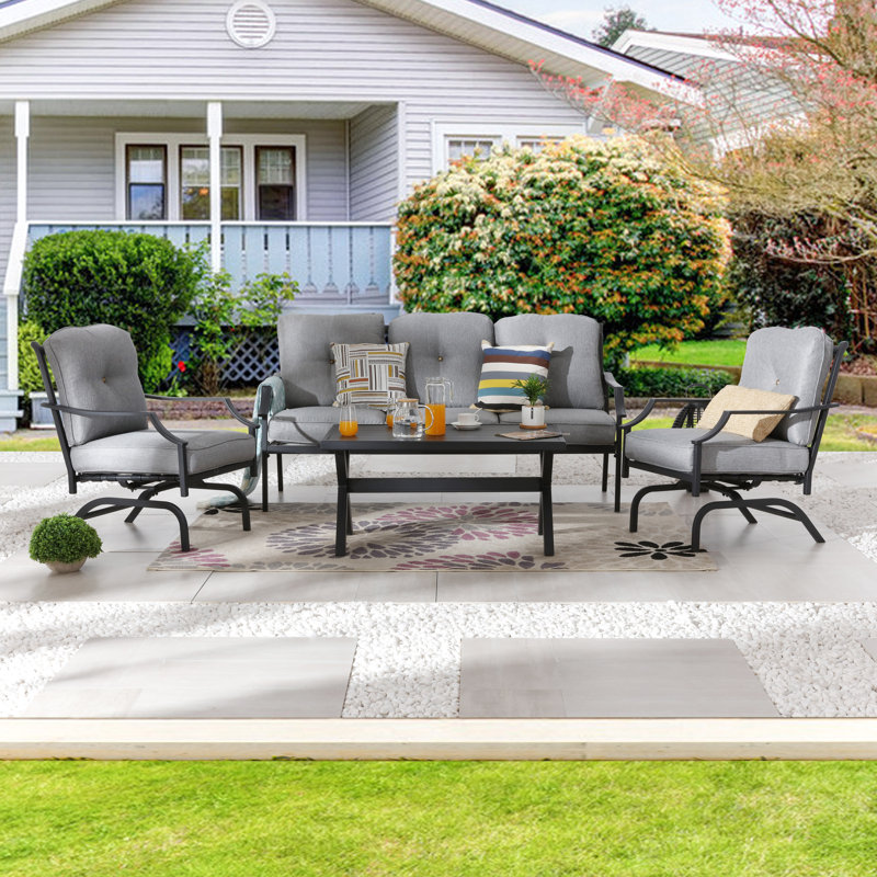 Metal 5 - Person Sofa Seating Group with Cushions, Gray