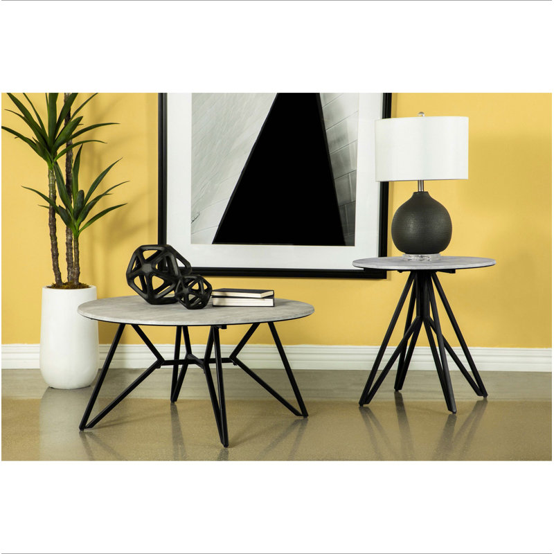 Table de bout ronde en ciment et bronze industriel Hadi