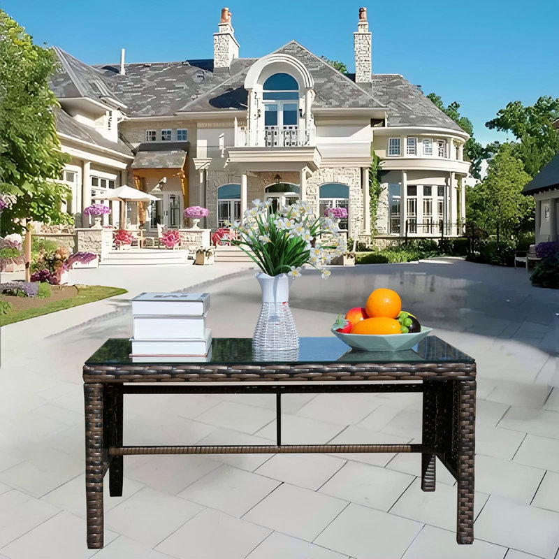 Outdoor Patio Furniture 1 Coffee Table With Clear Tempered Glass