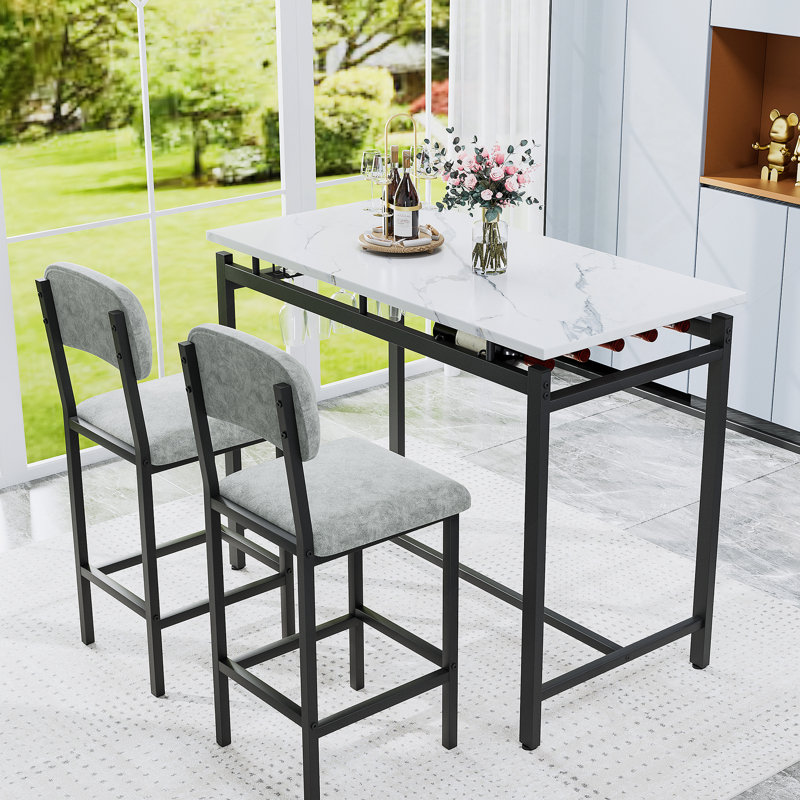 Ensemble de table de salle à manger 3 pièces, avec table fixe