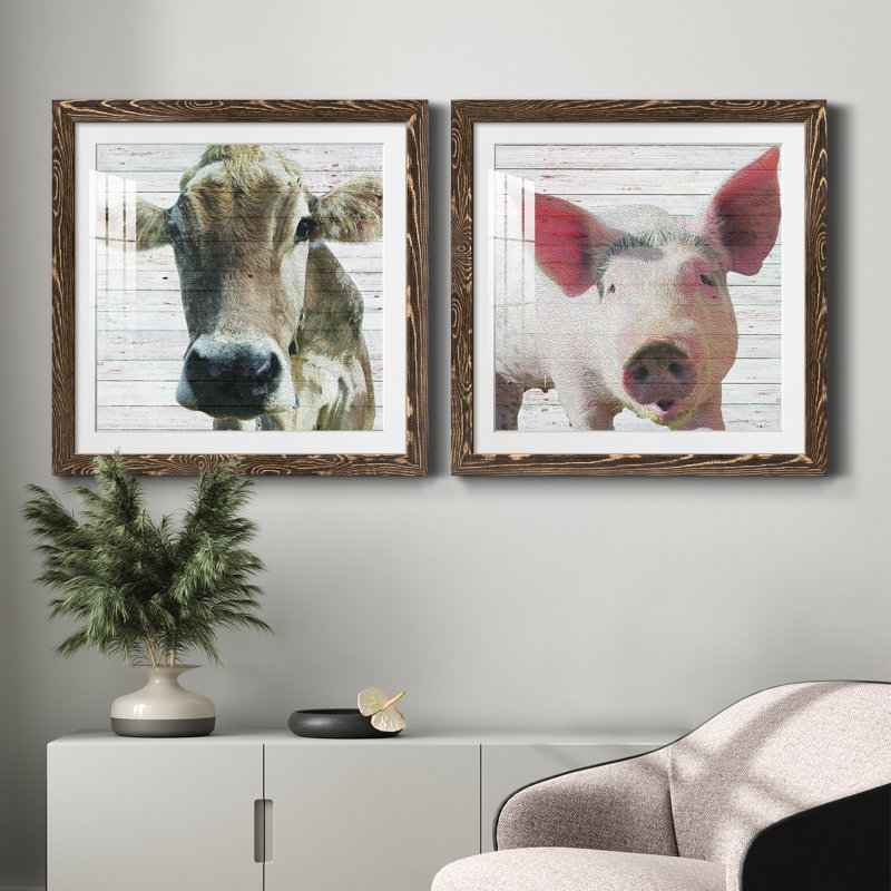 Maude - Ensemble de 2 peintures encadrées, H 27,5 po x l 55 po x P 1,5 po, Cadre noyer