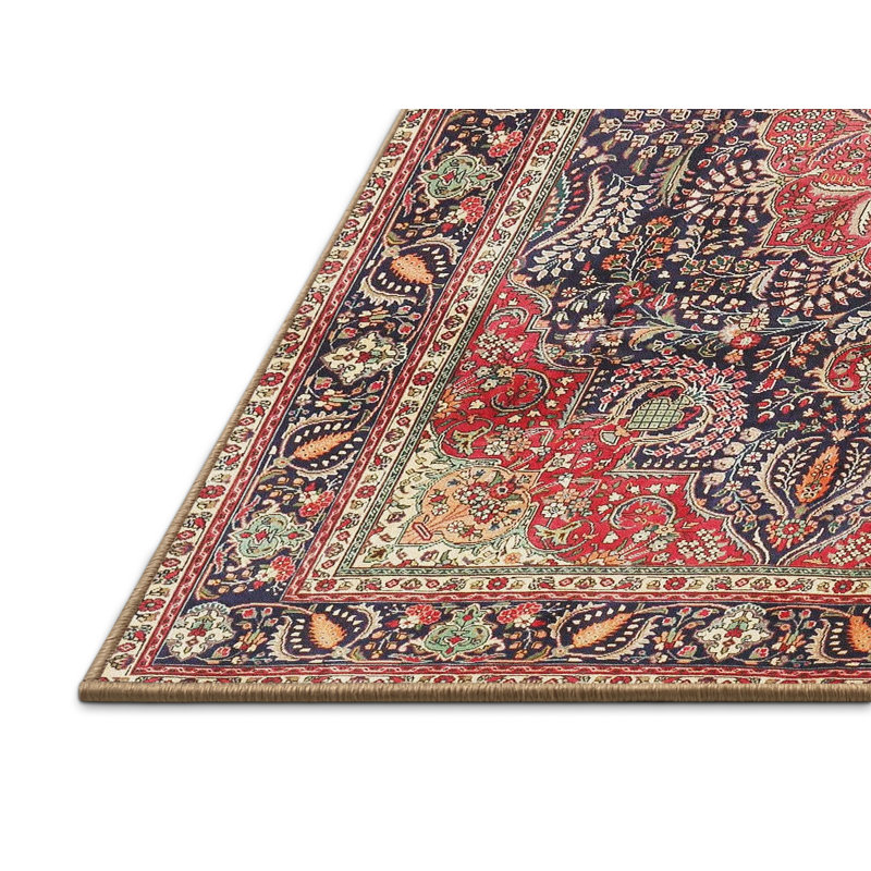 Rouge oriental/beige/Tapis décoratif bleu marine ADARA, Rectangle 5 pi x 7 pi