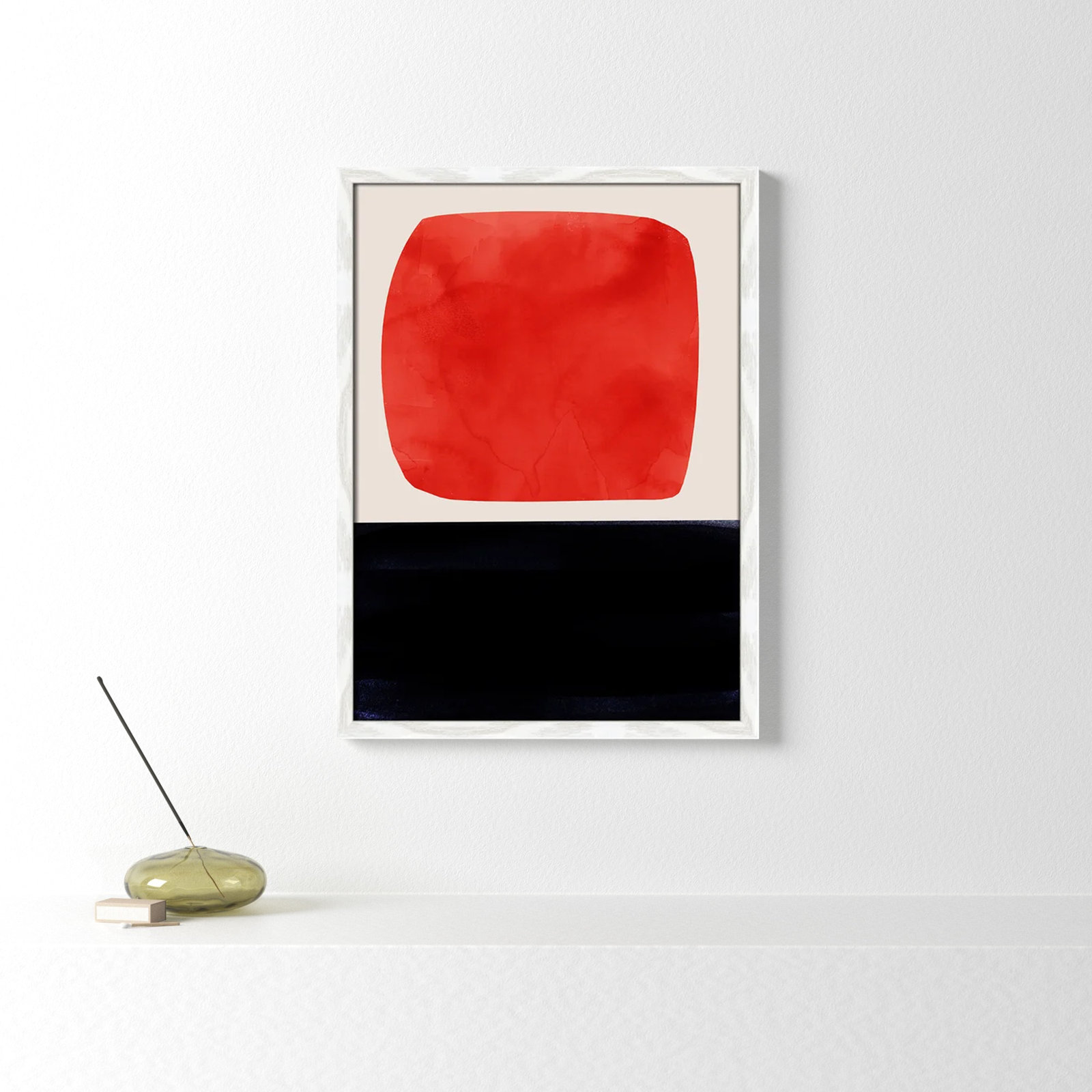 Boxed-Red Print by Aoibhne Hogan, White Wood Grain Paper, 23" H x 17" W x 0.75" D
