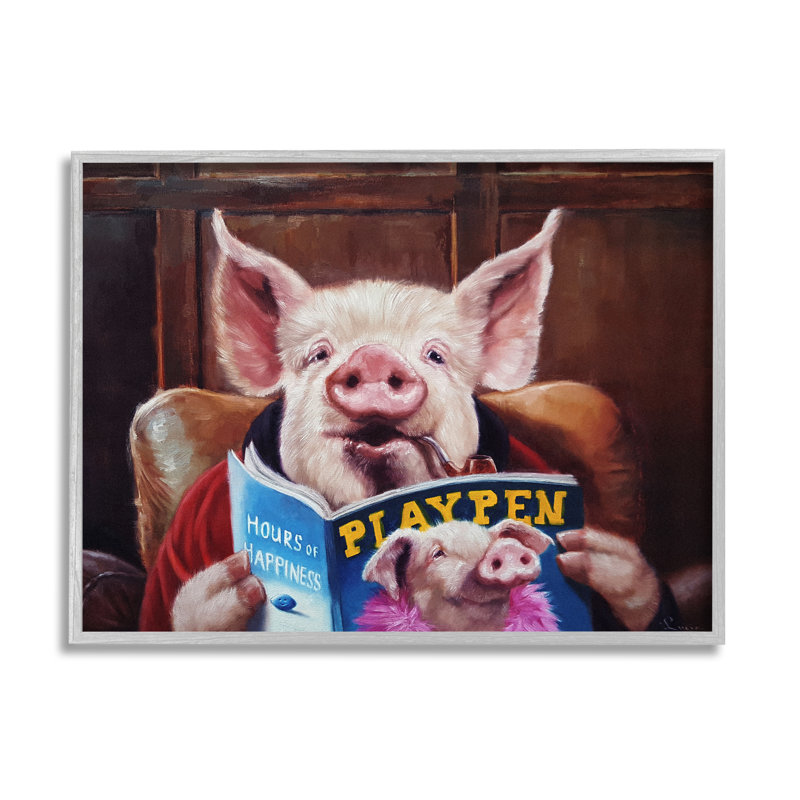 Drôle de cochon «Man Cave» - Peinture, H 24 po x l 30 po x P 1,5 po, Estampe numérique Farmhouse
