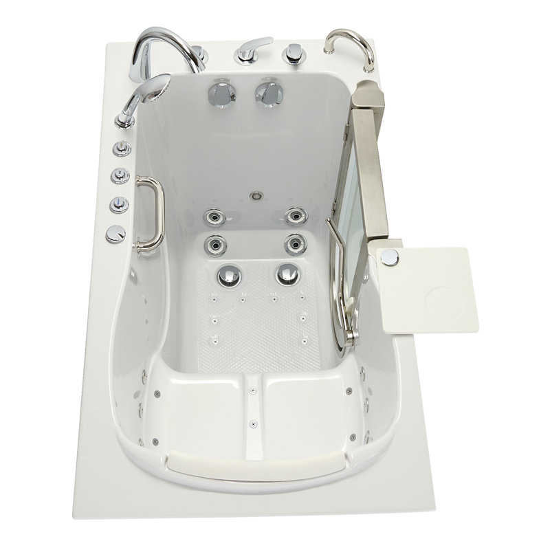 Ella Elite 30"x52" Acrylic Air and Hydro Massage Walk-In Bathtub with Right Inward Swing Door, 5 Piece Fast Fill Faucet, 2" Dual Drain