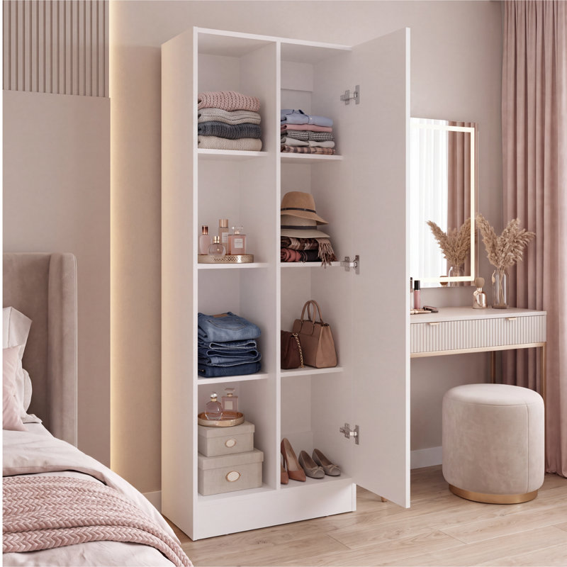 Garde-manger Felch avec 4 tablettes de rangement ouvertes et une armoire à une porte pour le rangement caché, un garde-manger polyvalent pour la cuisine, le linge ou la lessive