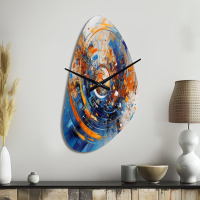 Blue And Orange Space - Fall Shape Large Orange Wall Clock - Unique Shape