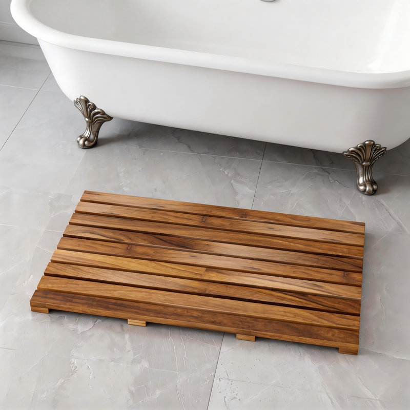 Youngquist Teak Non-Slip Shower Mat, 19" W x 32" L