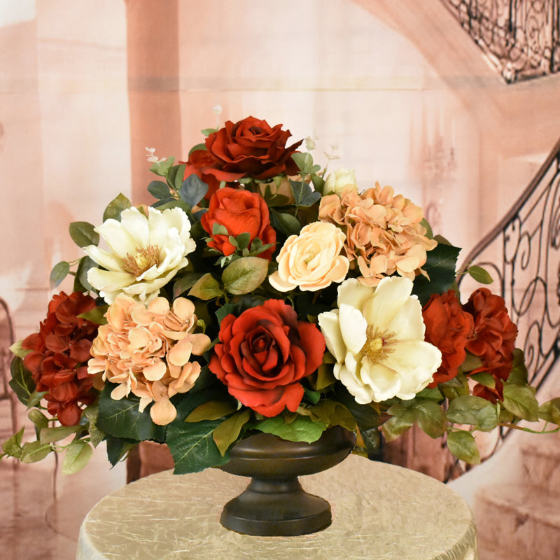 Elegant Silk Flower Arrangement with Hydrangeas, Magnolias, and Roses