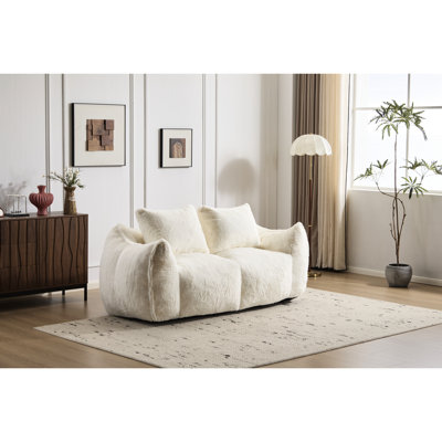 Fauteuil à billes ultra doux et moelleux pour adultes, couleur blanche, chaise longue d'intérieur surdimensionnée avec coussins, aucun assemblage requis, fauteuil de chasse, assemblage, support durable