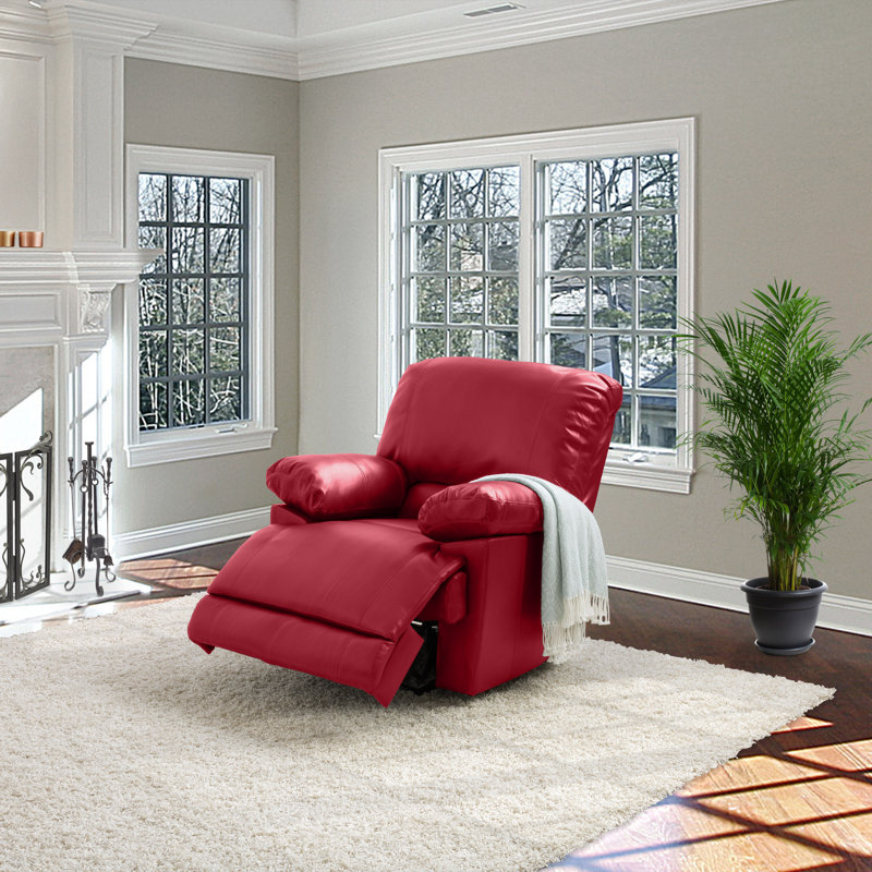 Fauteuil inclinable manuel en faux cuir Condron, Simili cuir rouge