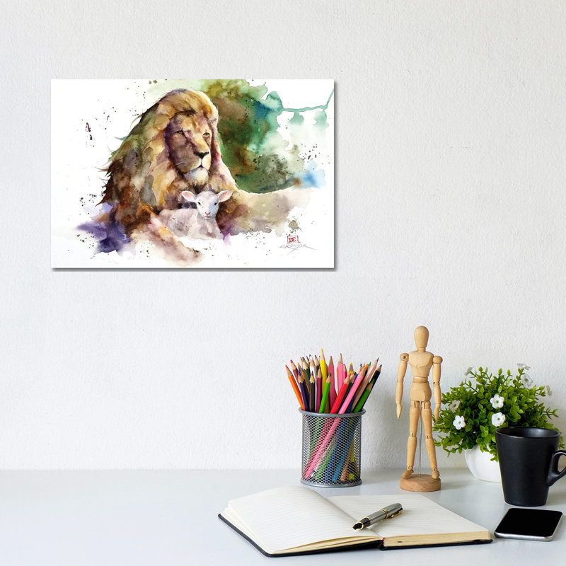 Lion And Lamb by Dean Crouser - Wrapped Canvas Painting, 20.32 cm H x 30.48 cm W