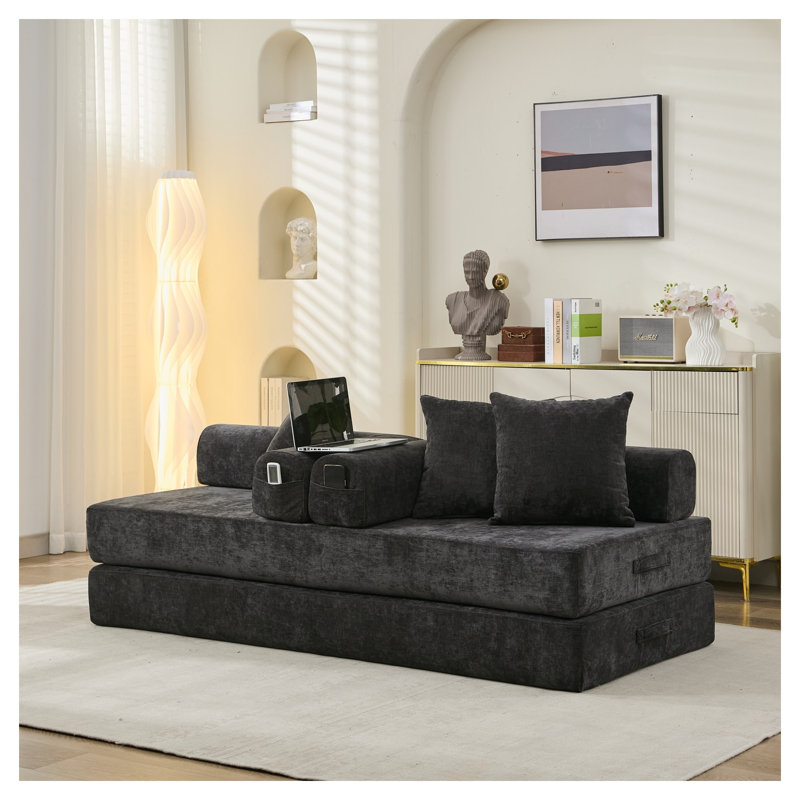 Canapé-lit convertible convertible en tissu chenille noir pour l'espace de vie