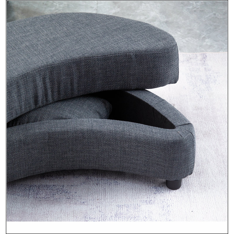 Grande chaise ronde avec rangement en tissu de lin pour le salon de l'hôtel avec coussins, Gris foncé