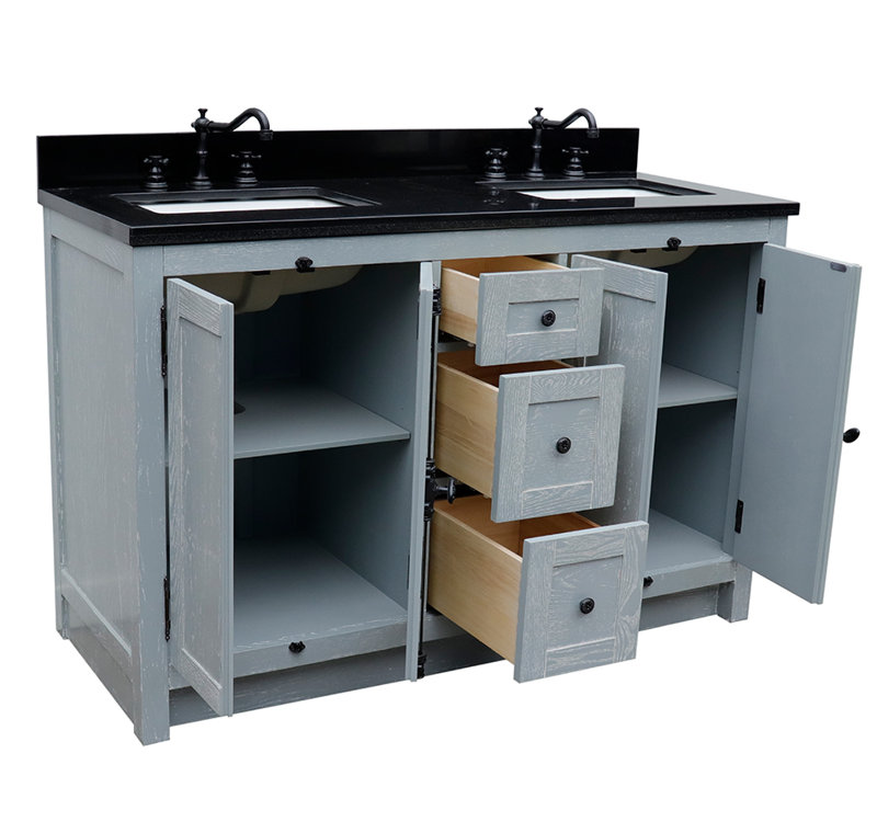 Ensemble de meuble-lavabo double 55 po Keesha, Noir, Gris sauge, Noir