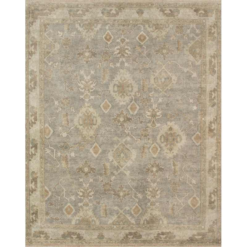 Tapis oriental en laine noué à la main gris, Rectangle de 10 pi x 14 pi