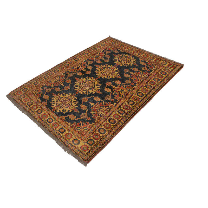 Fedele Geometric Handmade Hand-Knotted Rectangle 4'8" x 6'1" Wool Area Rug in Blue/Tan