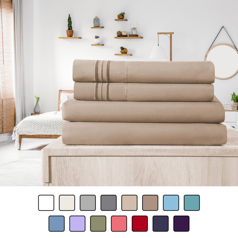 Ensemble de draps en micro-fibre, Ensemble de draps pour lit simple + drap-housse + , Beige