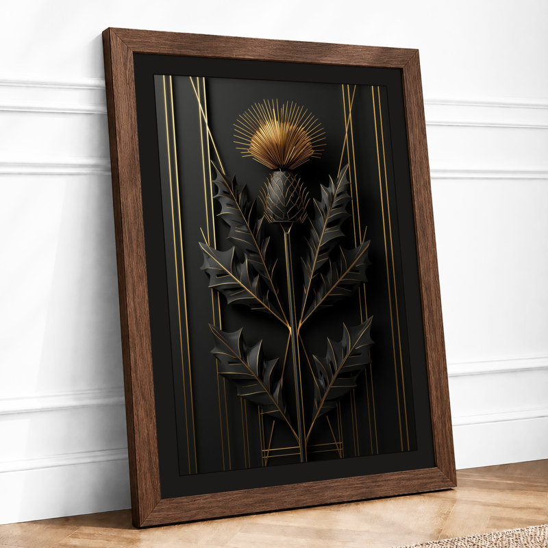 Gilded Thistle Botanical - Framed Print, A4 - 29.7 x 21.0 cm, Walnut