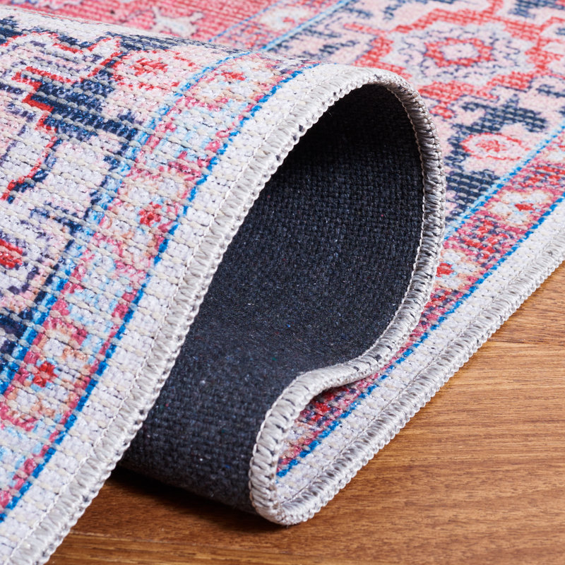 Kingsford Oriental Cotton Blue/Rust Area Rug, Rectangle 3'3" x 5'