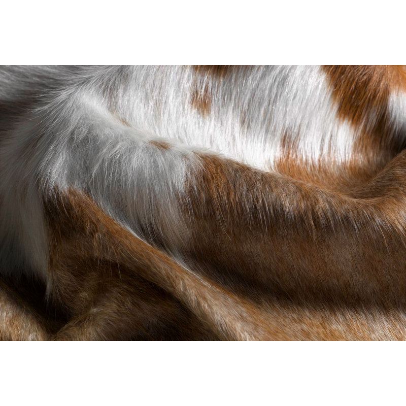 Tapis brun et blanc en cuir de vache véritable 6 pi x 7 pi Angelou, Nouveauté 6 pi x 7 pi