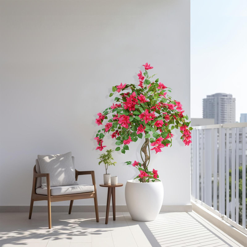 Faux Blossom Tree in Pot – Artificial Bougainvillea Flower Plant for Home Garden Decor, 140cm
