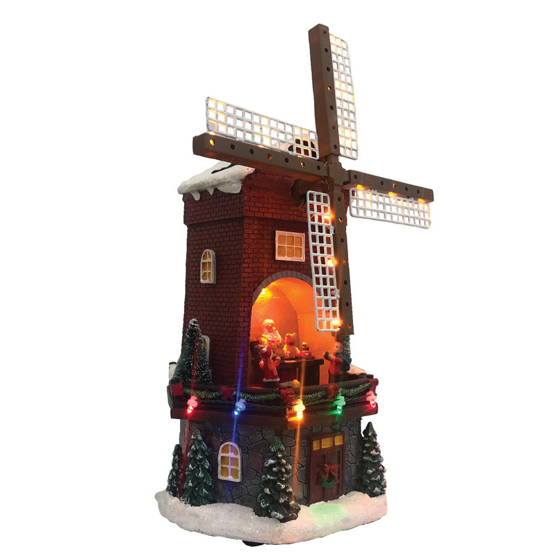 Accessoire de village de Noël animé - moulin à vent animé