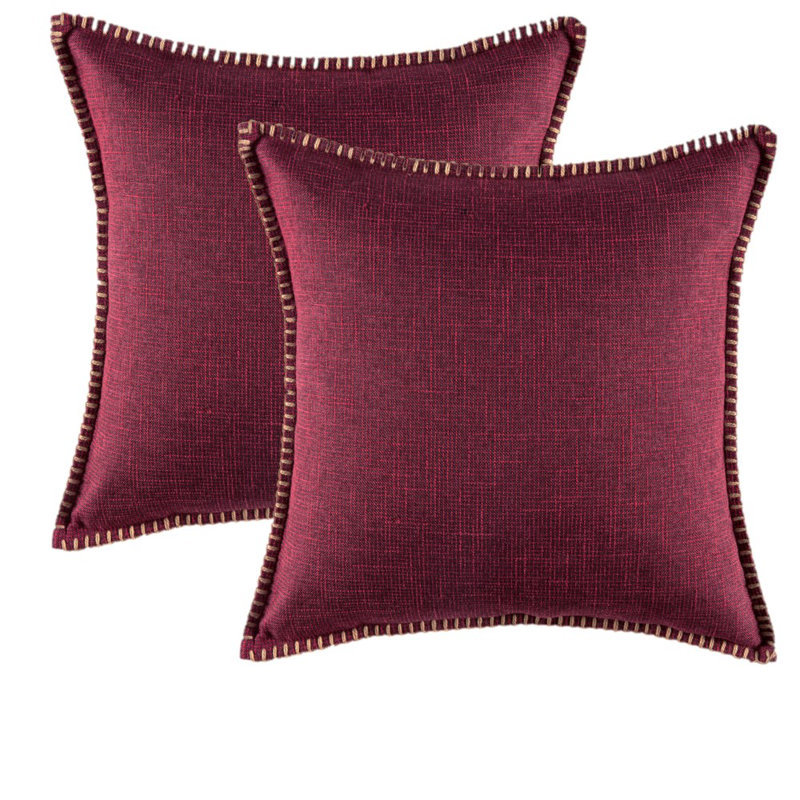  Ensemble de 2 housses de coussin en lin, 16 po x 16 po, Rouge canneberge