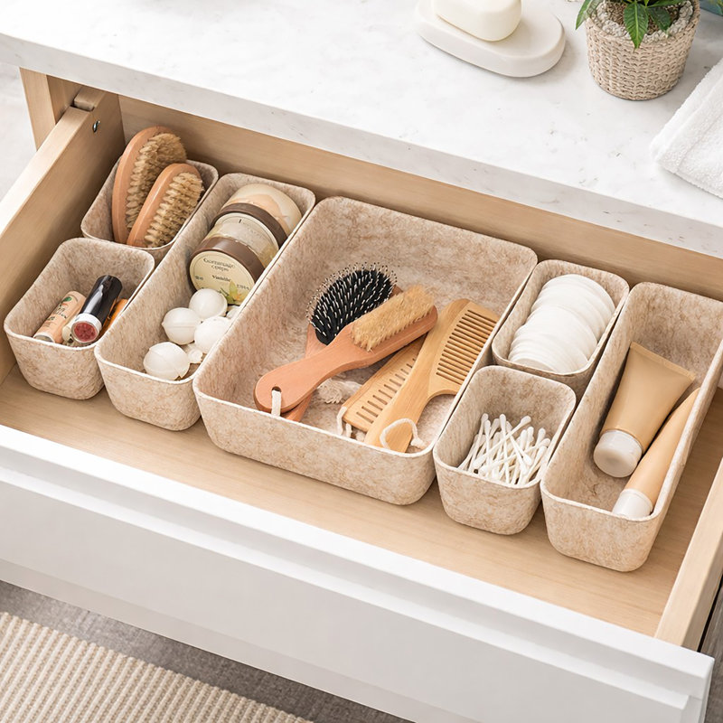 7-Piece Felt Drawer Organizer Set - Beige, Beige