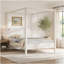Queen Size Wooden Canopy Platform Bed with Headboard and Support Legs, Creamy White-1914590045