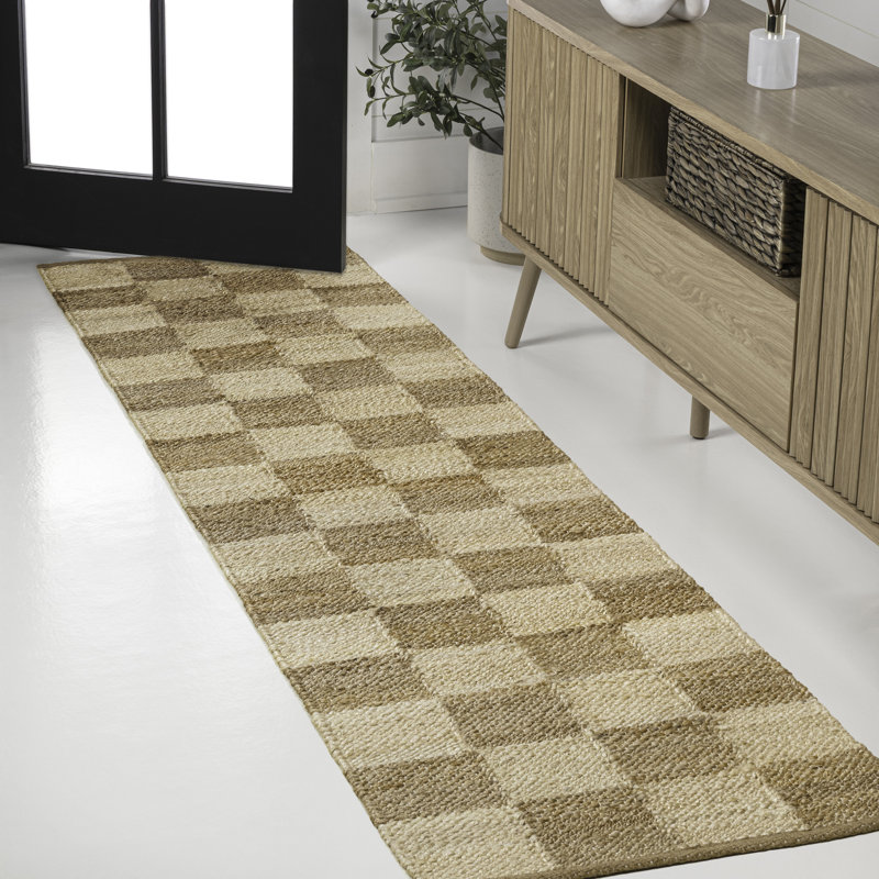 Nigel Modern Farmhouse Woven Jute Checkerboard Natural/Bleach Rug, Runner 2' x 10'