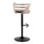 Tabouret de bar réglable Cosi Mid-Century moderne avec pivot en métal noir, bois gris clair et similicuir noir avec repose-pieds arrondi en T par Lumisource - ensemble de 2-1433114025