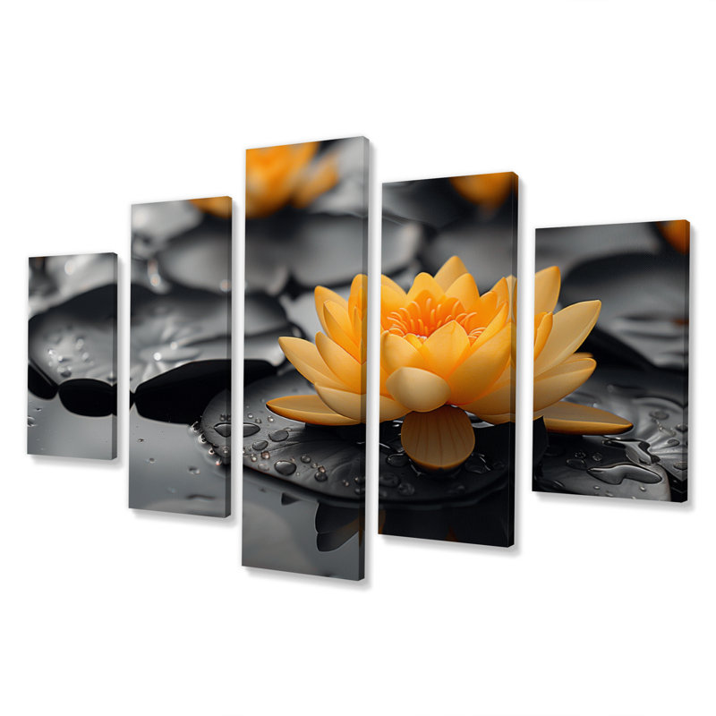 «Yellow Yellow Grey Garden Glamour Lotus Photo», ensemble d'art mural sur toile Lotus