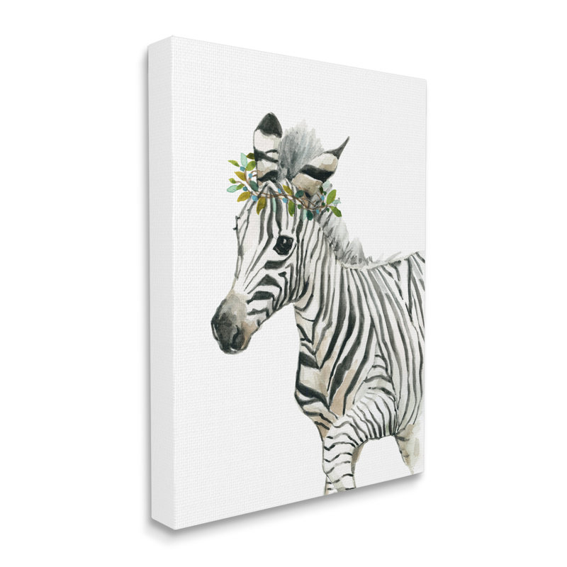 «Young Zebra Boho Fashion Chic Forest Crown» par Carol Robinson - peinture sur toile, H 48 po x l 36 po, Toile tendue