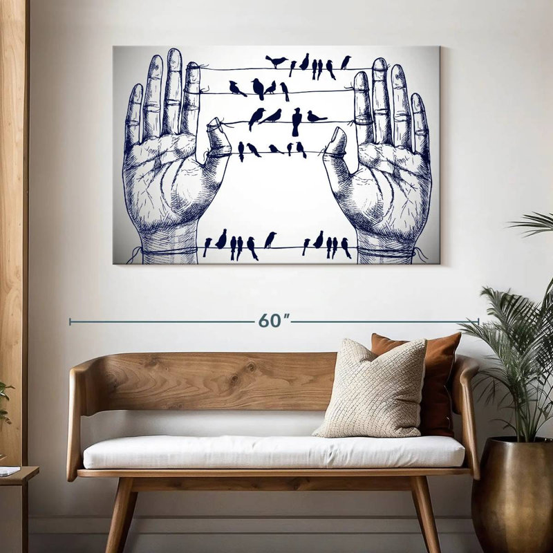 Birds On Hand Wires, 32" H x 48" W