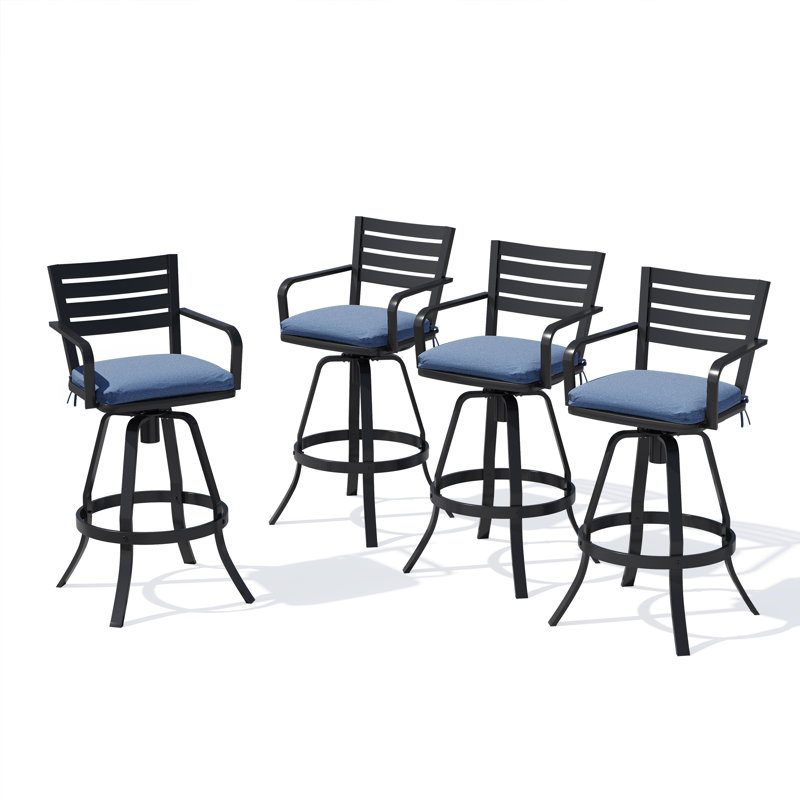 Tabouret pivotant 45,67 po avec cadre en aluminium et coussins Sunbrella (ensemble de 4), Bleu