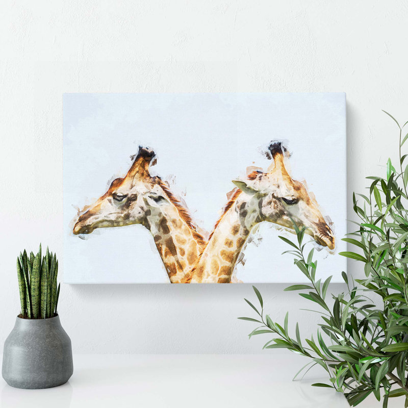 Giraffes Looking Both Ways in Abstract - Wrapped Canvas Graphic Art Print, 50cm H x 76cm W x 3cm D