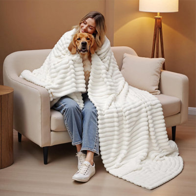 Gentlesoft Full Size Fleece Blanket 84 X 90 Soft Cozy Bed Blanket For Women Girls Off White